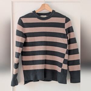 Striped Crewneck wool sweater in Black and Beige